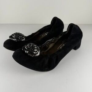 AGL Black Suede Flats 9 Leather Metal Rosette Flats Heel Ballet Minimal Office